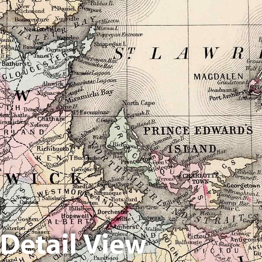 Nova Scotia, New Brunswick, Cape Breton Island & Prince Edward Island - 1874 Historical Map Print