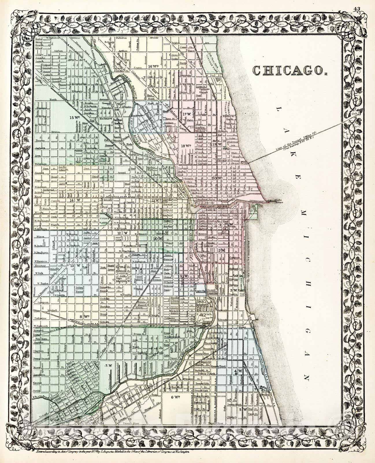 Historic Map : 1874 Chicago - Vintage Wall Art