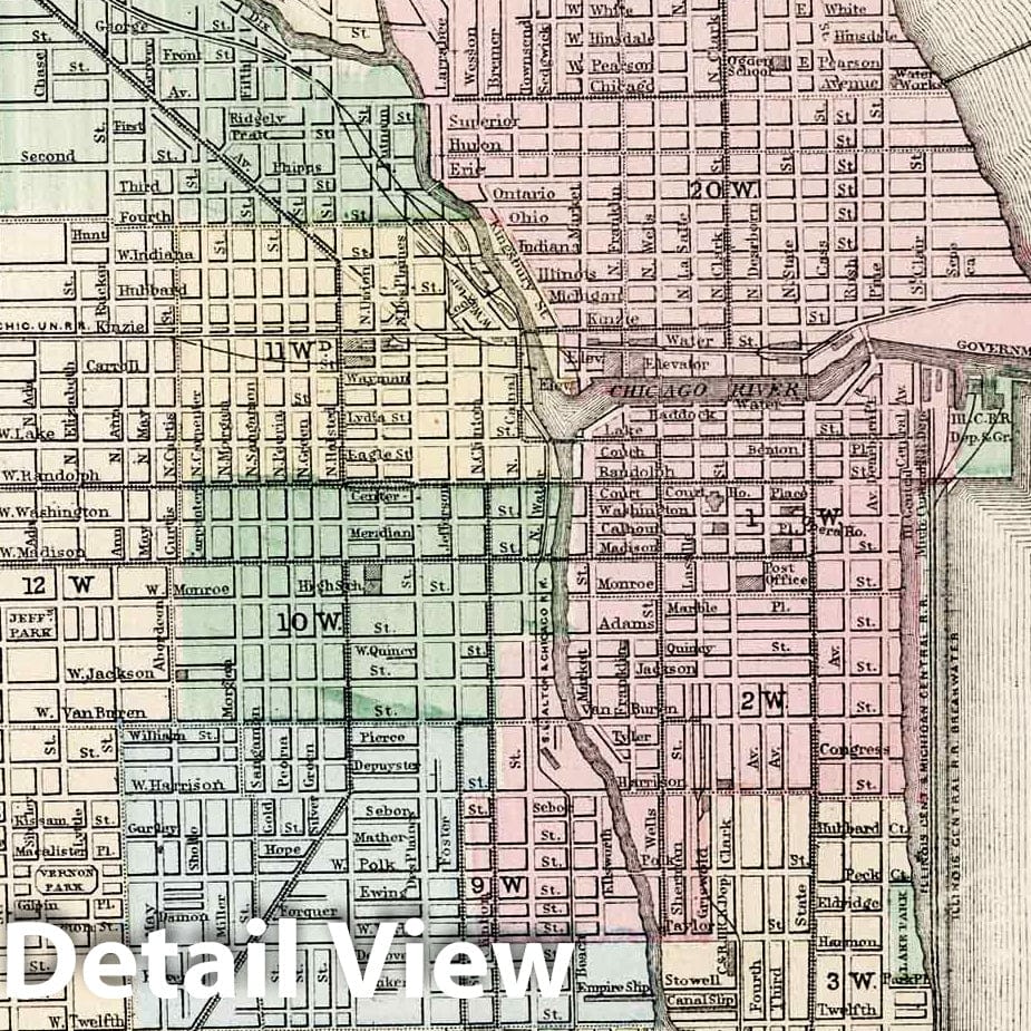 Chicago, Illinois - Railroad Map, 1874 - Historical Map Print