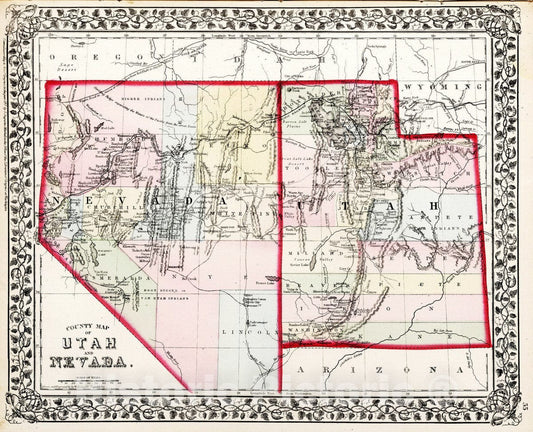 Utah and Nevada - Railroad Map, 1874 - Mitchell's New General Atlas
