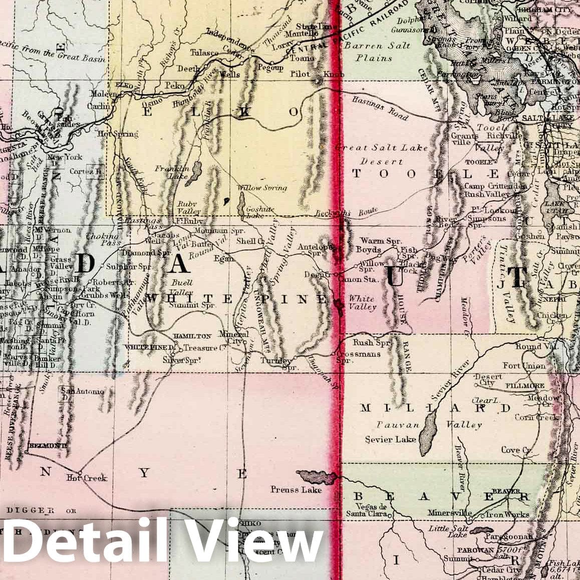 Utah and Nevada - Railroad Map, 1874 - Mitchell's New General Atlas