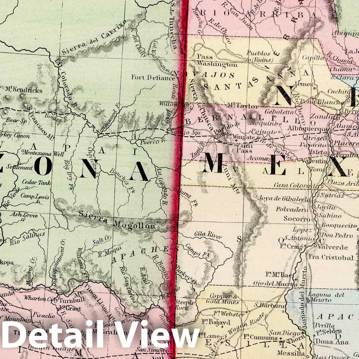 Arizona and New Mexico - Railroad Map, 1874 - Historical Map Print