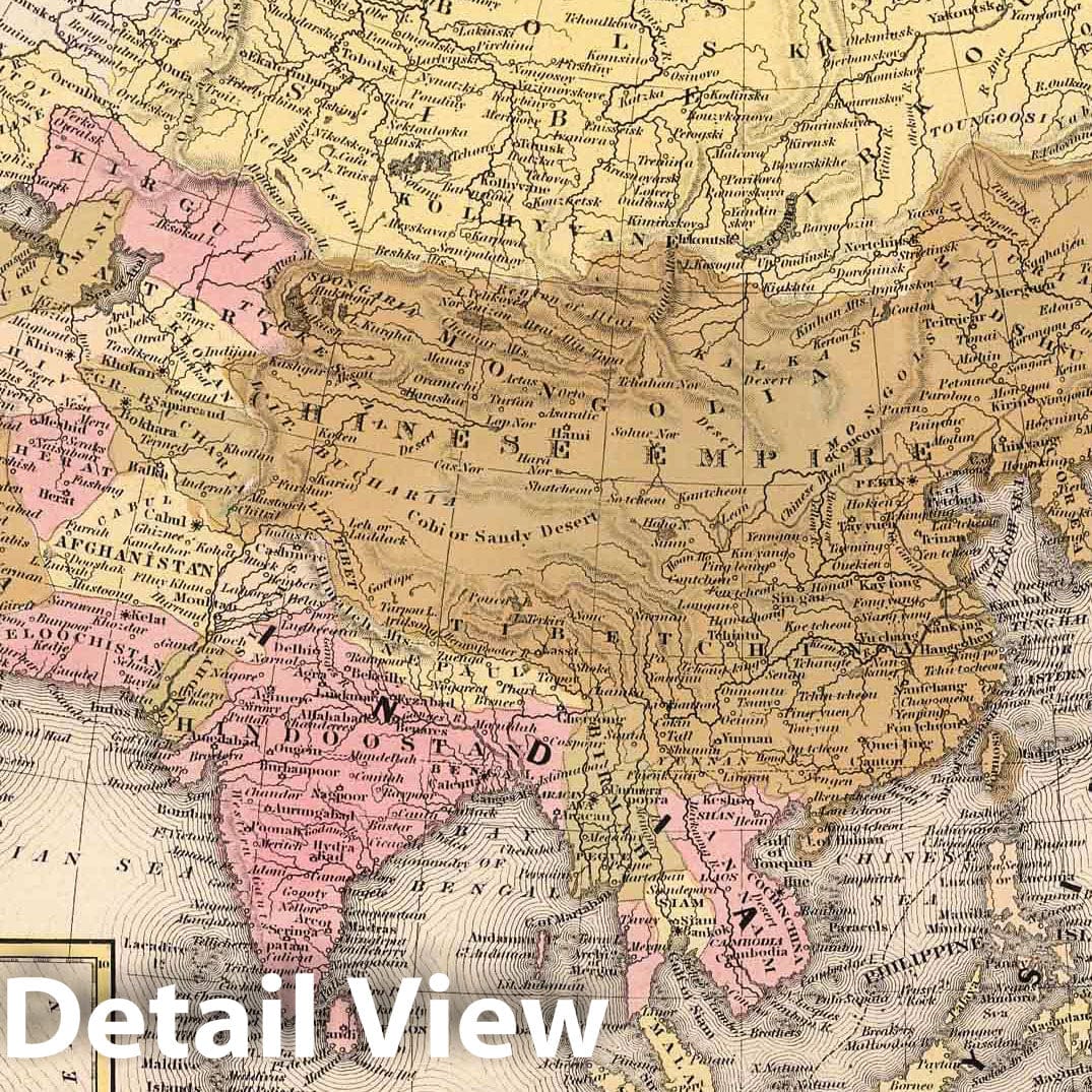 Asia with Inset Australia, 1850 - Historical Map Print