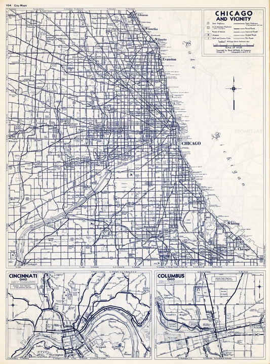Historic Map : National Atlas - 1940 City Maps. Chicago and Vicinity - Vintage Wall Art