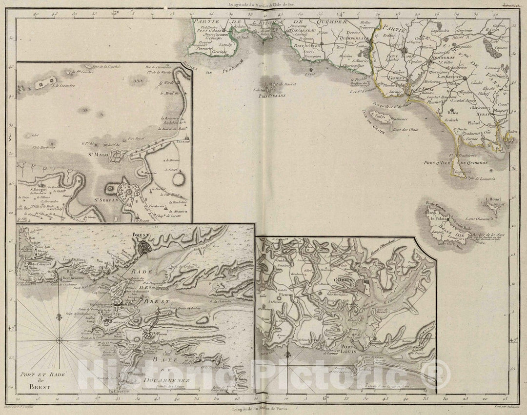 Historic Map : 1804 Vicinty of L'Orient, France. - Vintage Wall Art