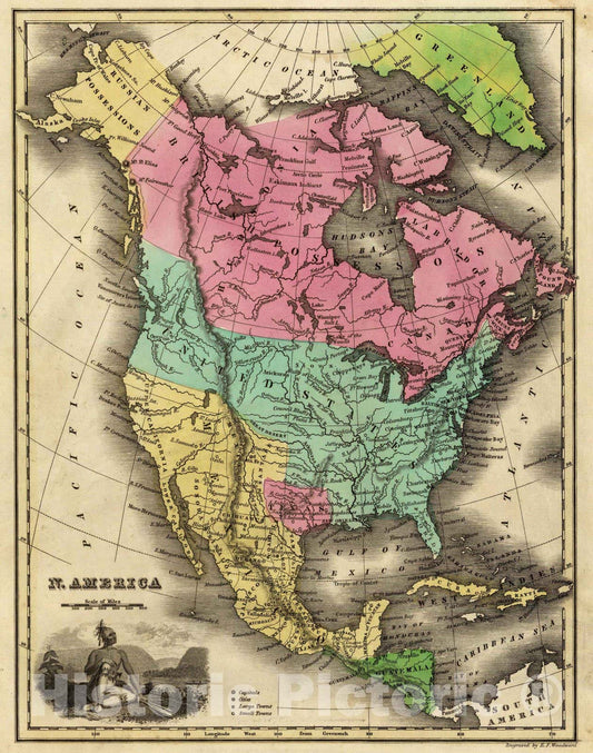 Historic Map : School Atlas - 1842 N. America. - Vintage Wall Art