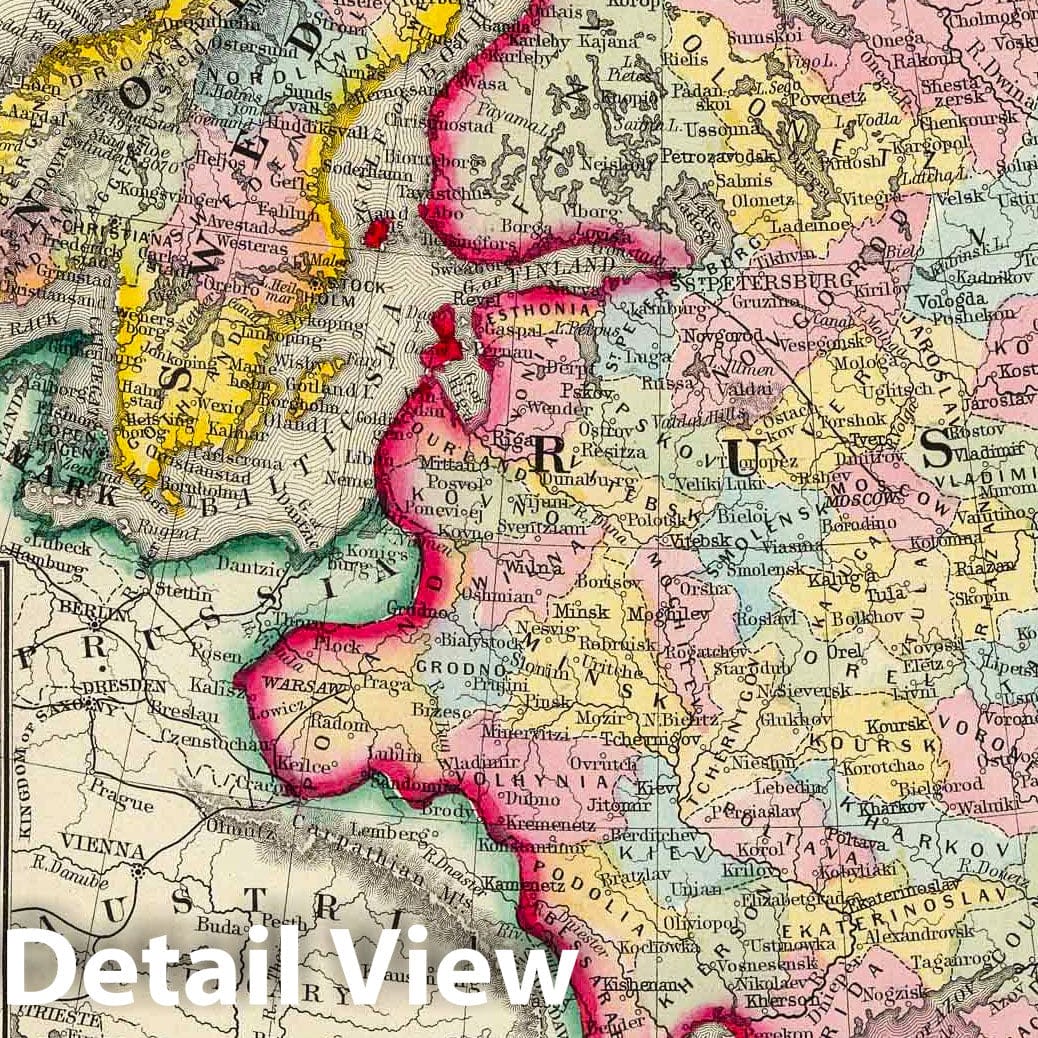 Historic Wall Map : 1860 Russia In Europe, Sweden, And Norway. - Vintage Wall Art