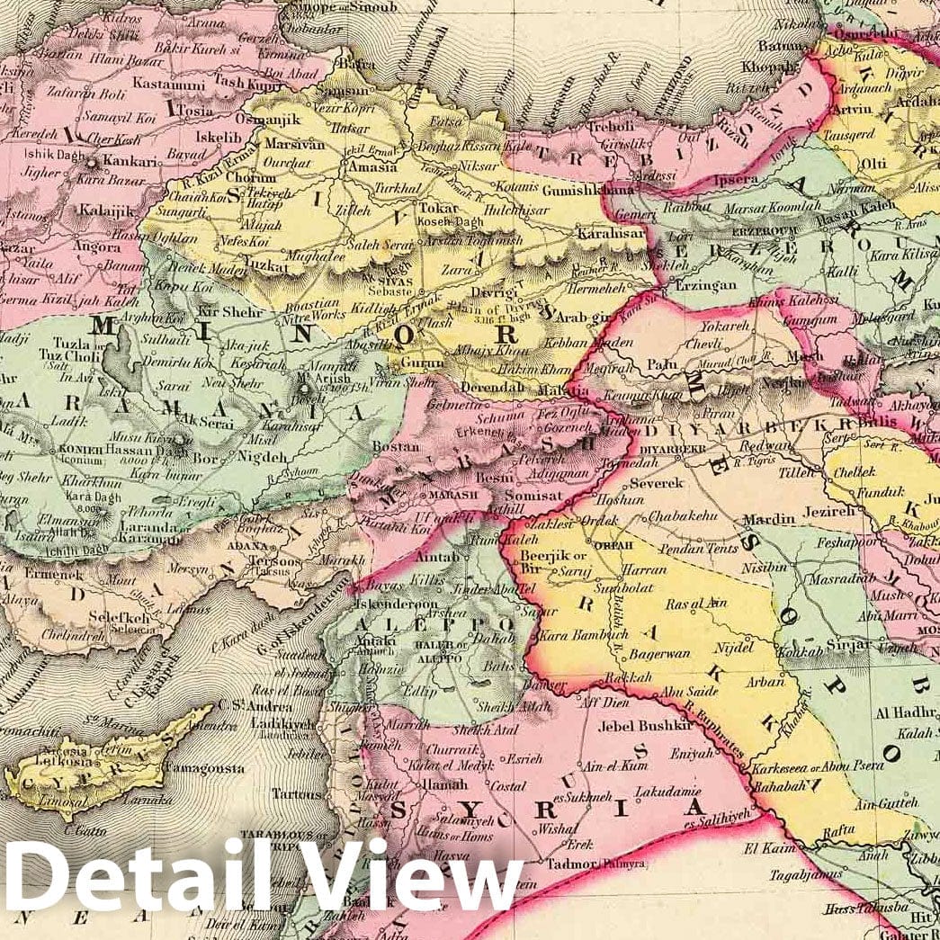 Turkey in Asia and Caucasian Provinces of Russia - Physical Map, 1856