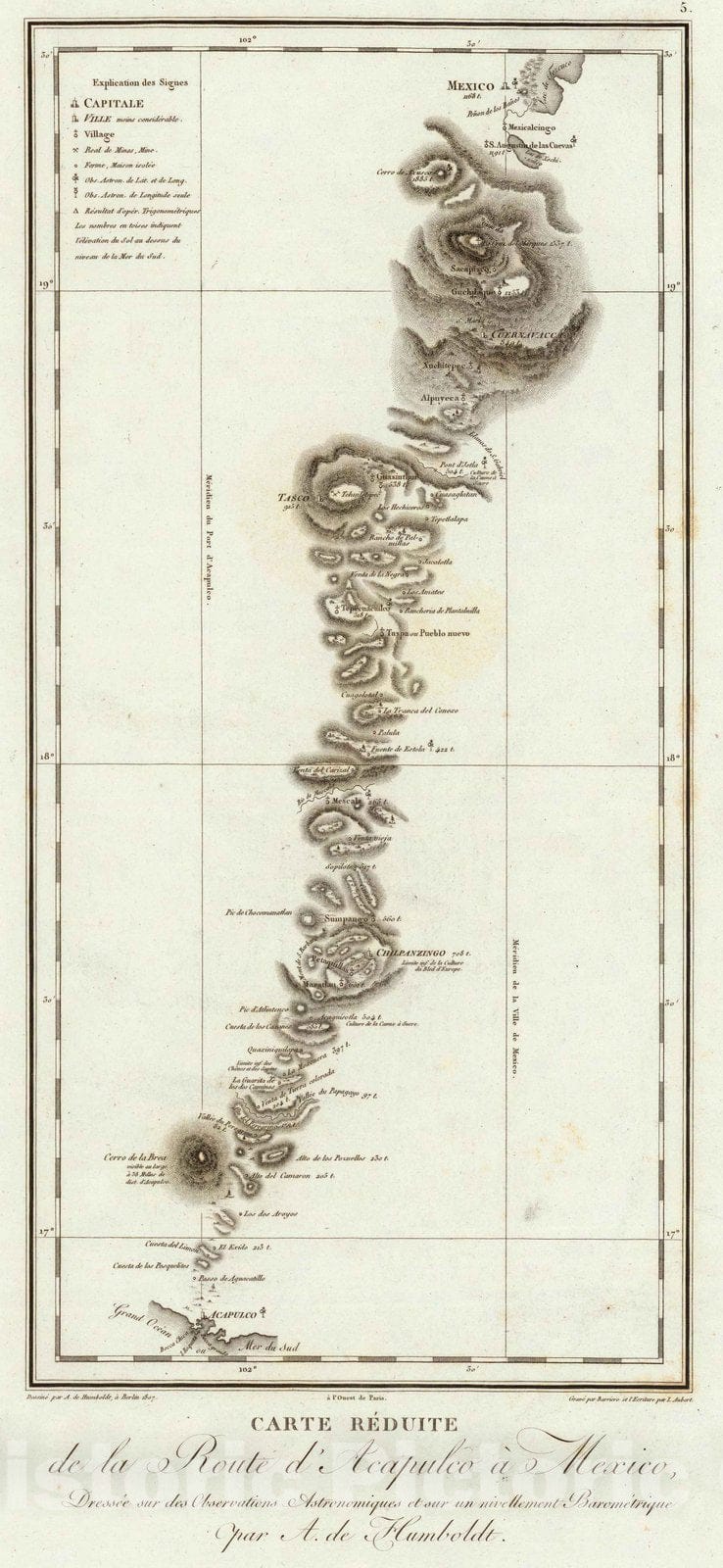 Historic Map : National Atlas - 1807 Route d' Acapulco a Mexico. - Vintage Wall Art