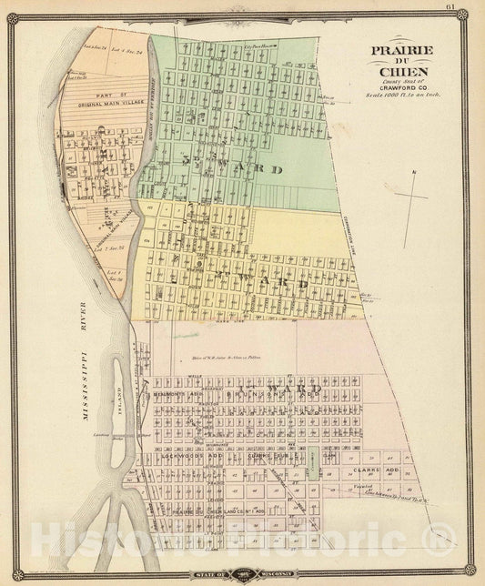 Historic Map : 1878 Prairie du Chien, county seat of Crawford Co. - Vintage Wall Art