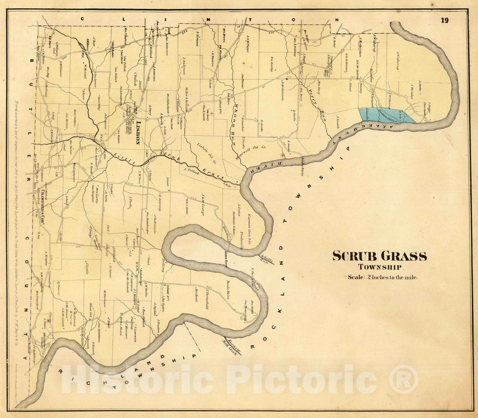 Historic Map : 1865 Scrub Grass Township. - Vintage Wall Art