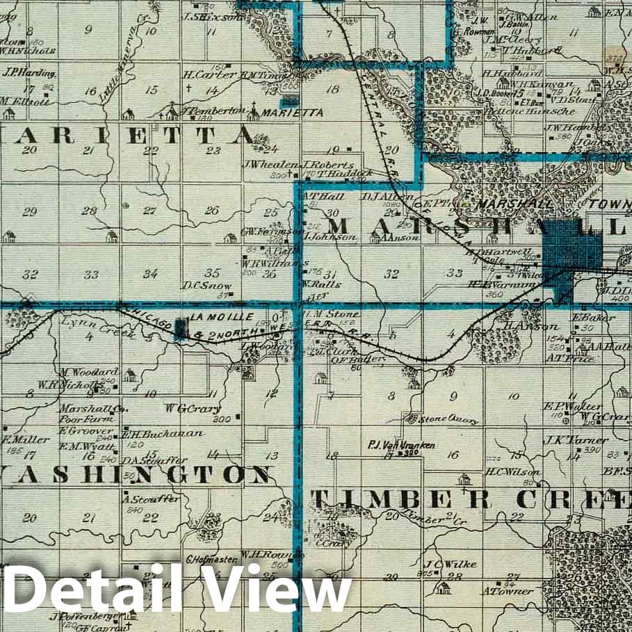 Marshall County, Iowa - Railroad Map, 1875 - Historical Map Reproduction