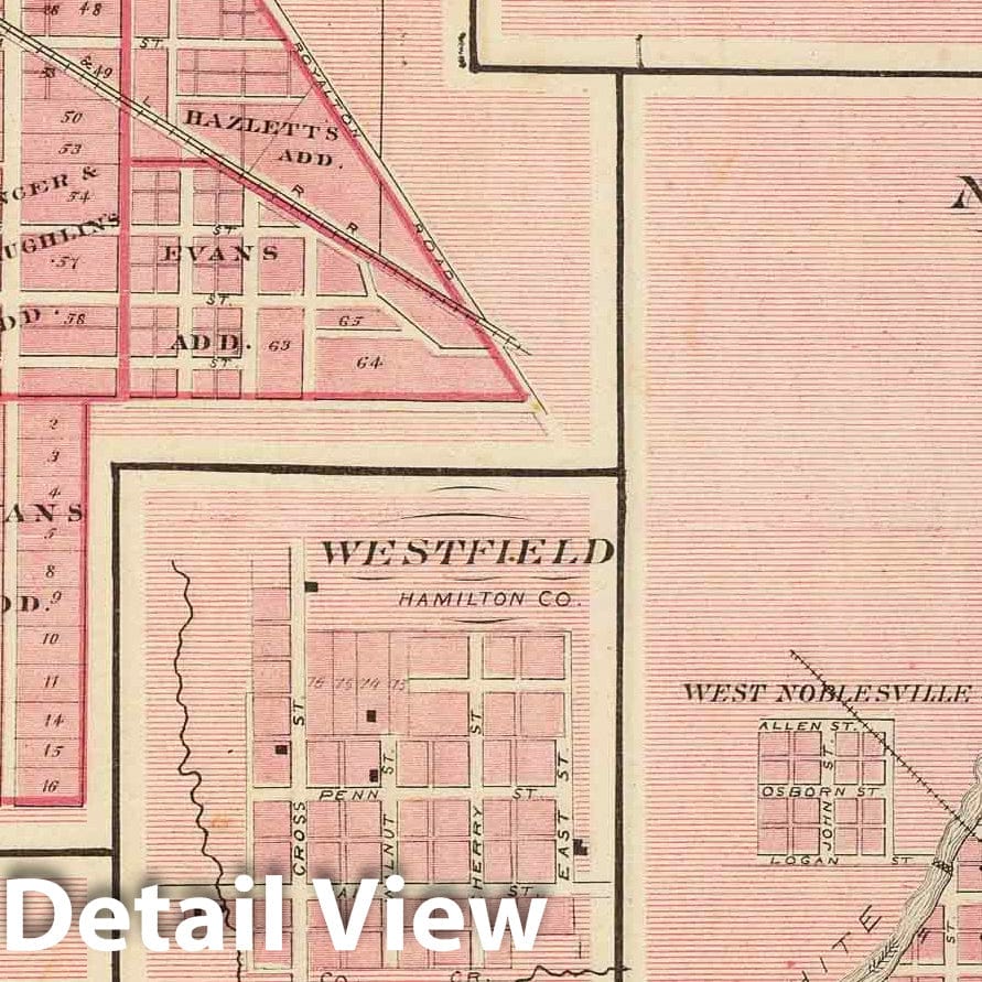 1876 Indiana Township Map - Lebanon, Noblesville, Zionsville, Arcadia, Westfield, Cicero, Whitestown