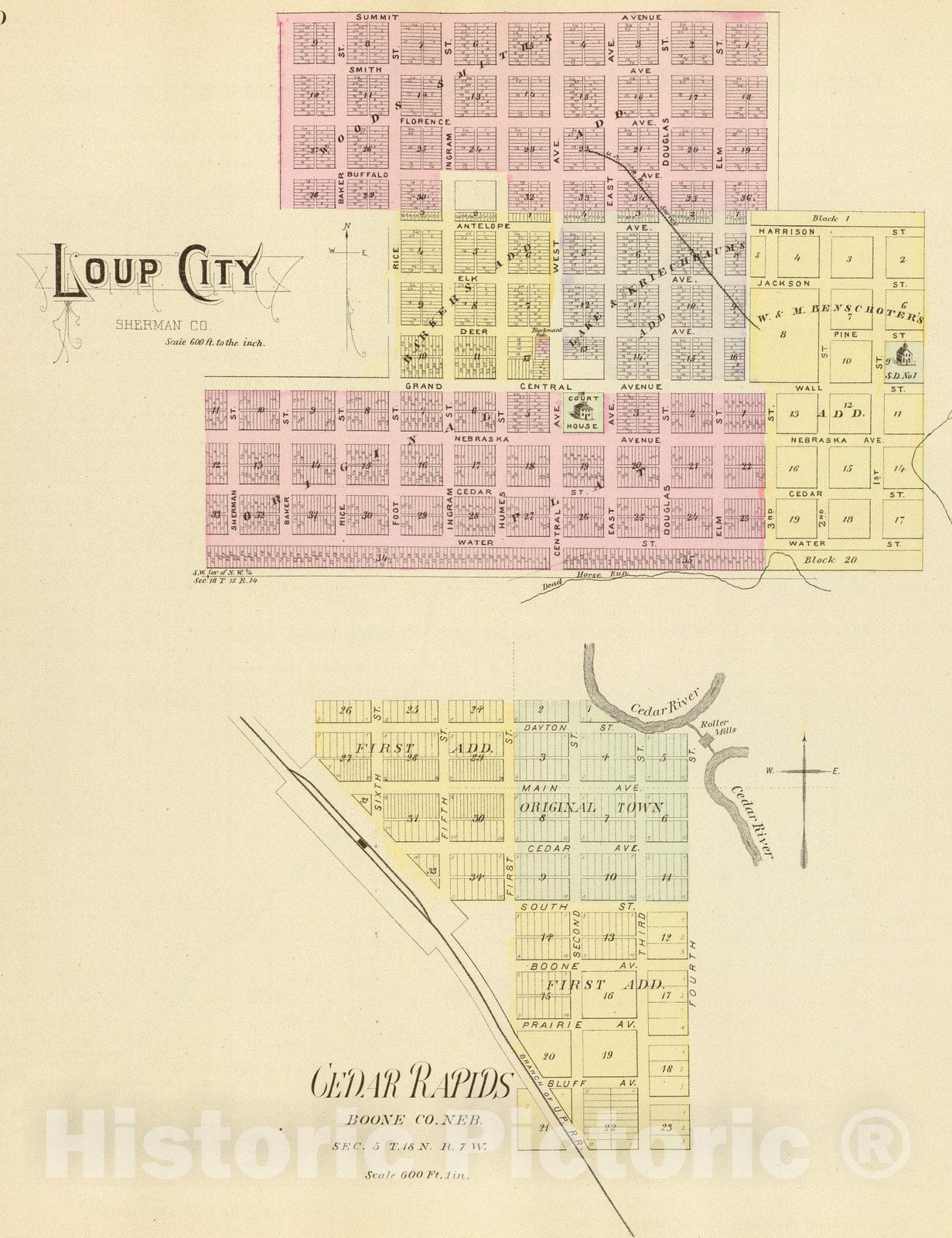 Historic Map : Cedar Rapids (Neb.), Nebraska, 1885 Loup City. , Vintage Wall Art