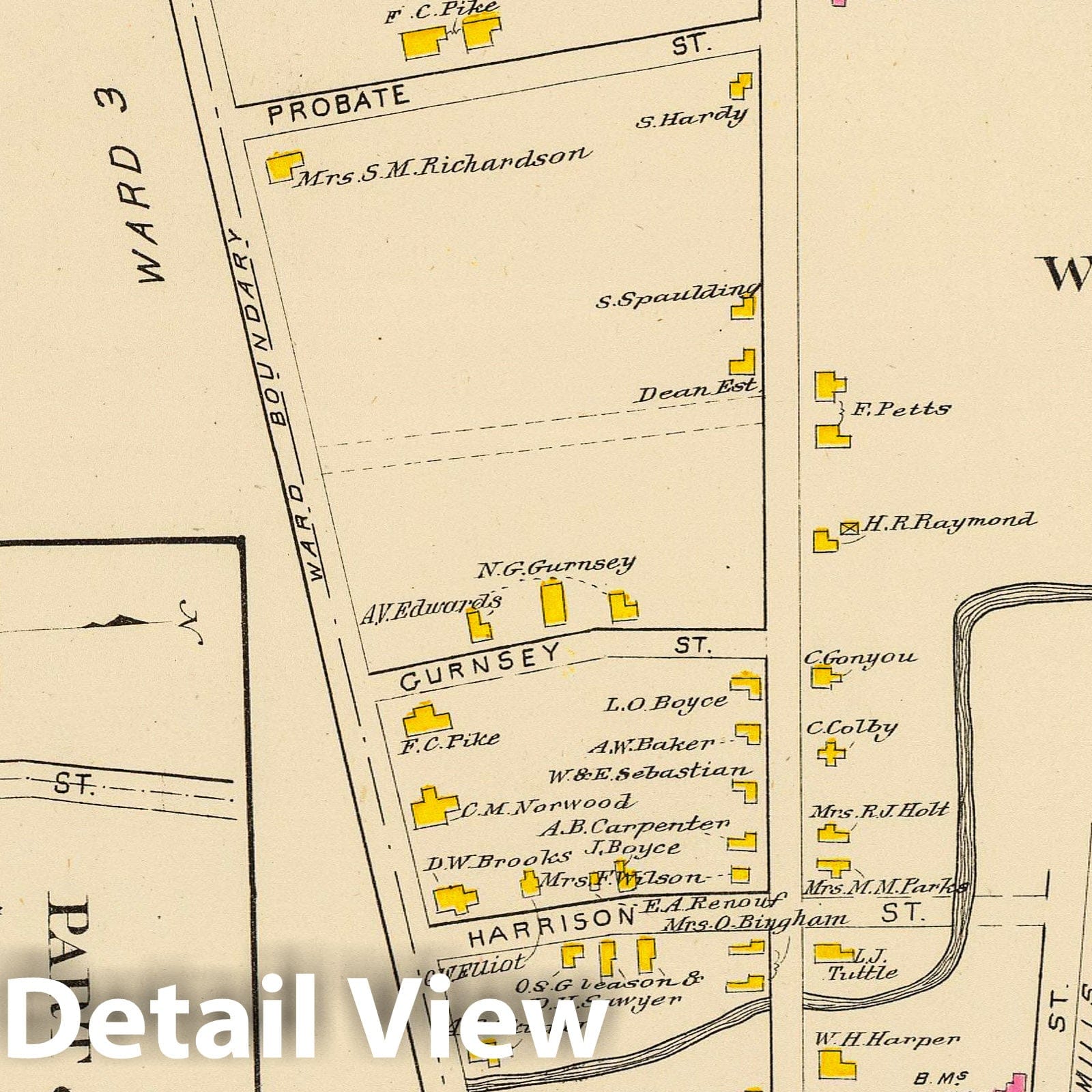 Historic Map : 1892 Keene, Ward 1-2. - Vintage Wall Art