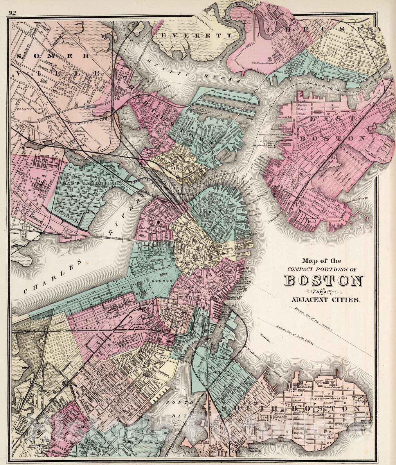 Historic Map : 1873 Boston and Adjacent Cities. - Vintage Wall Art