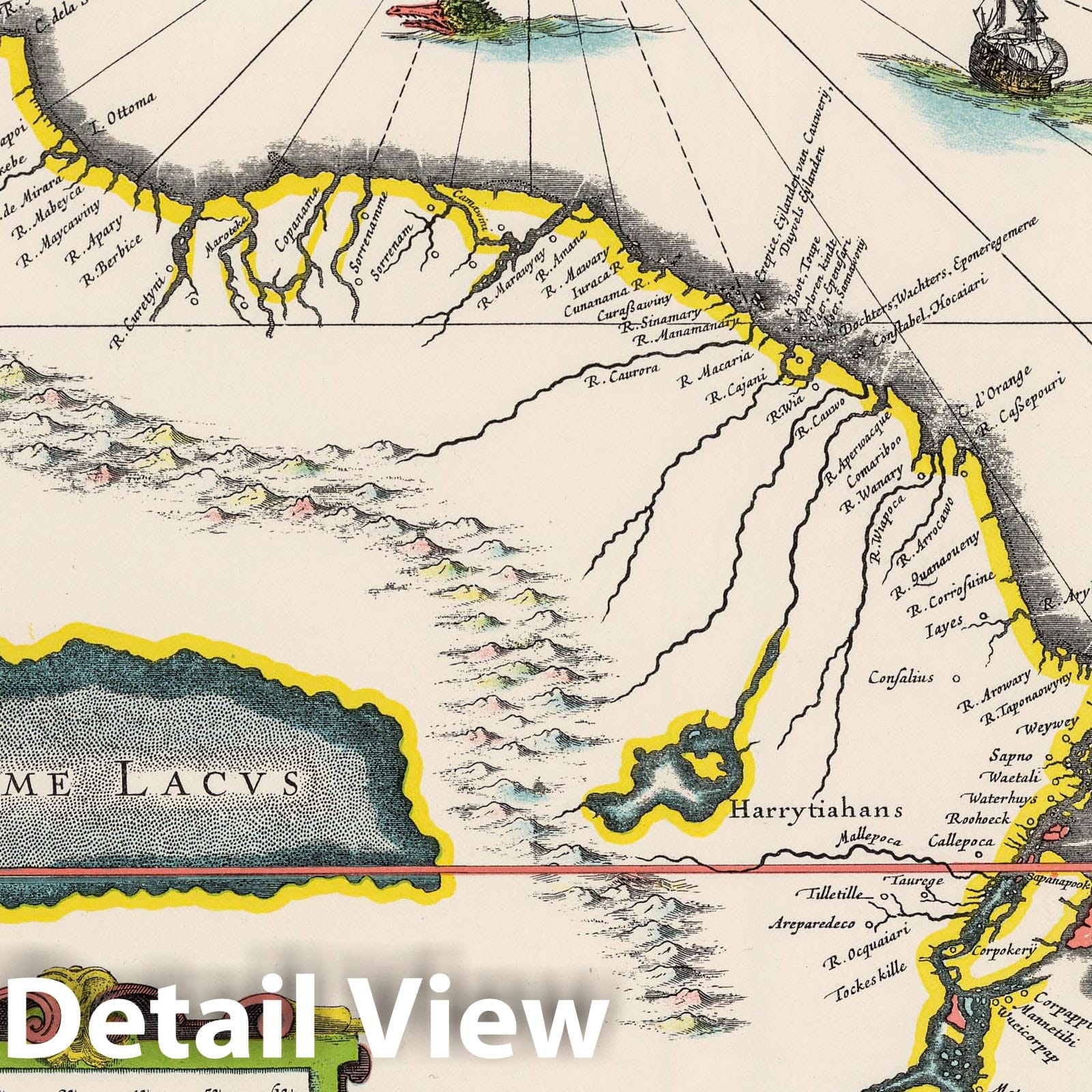 Guiana, Orinoco-Essequibo Region - Route Map, 1635 - Historical Map Print
