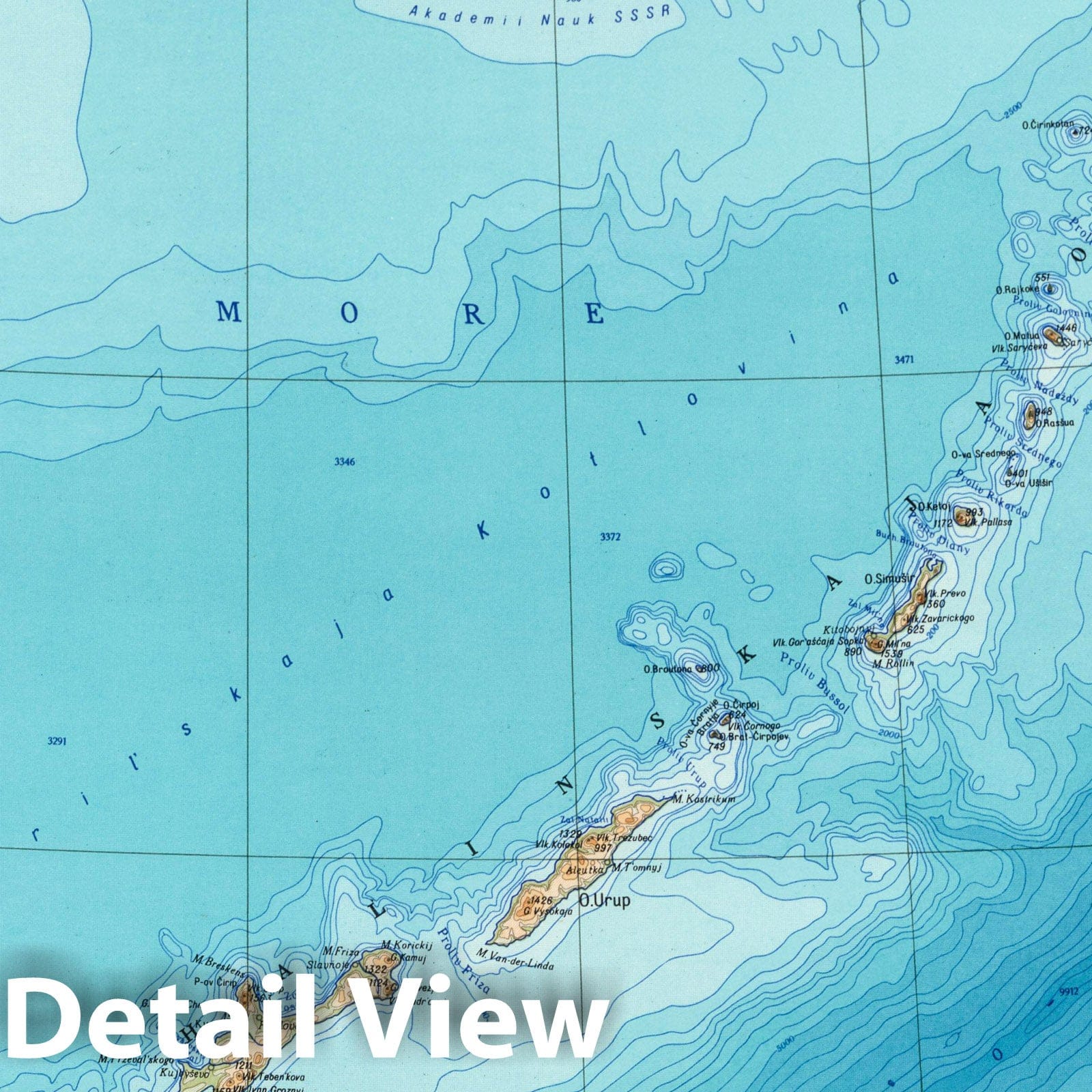 Kuril Islands - Physical Map, 1967 - Historical Map Print