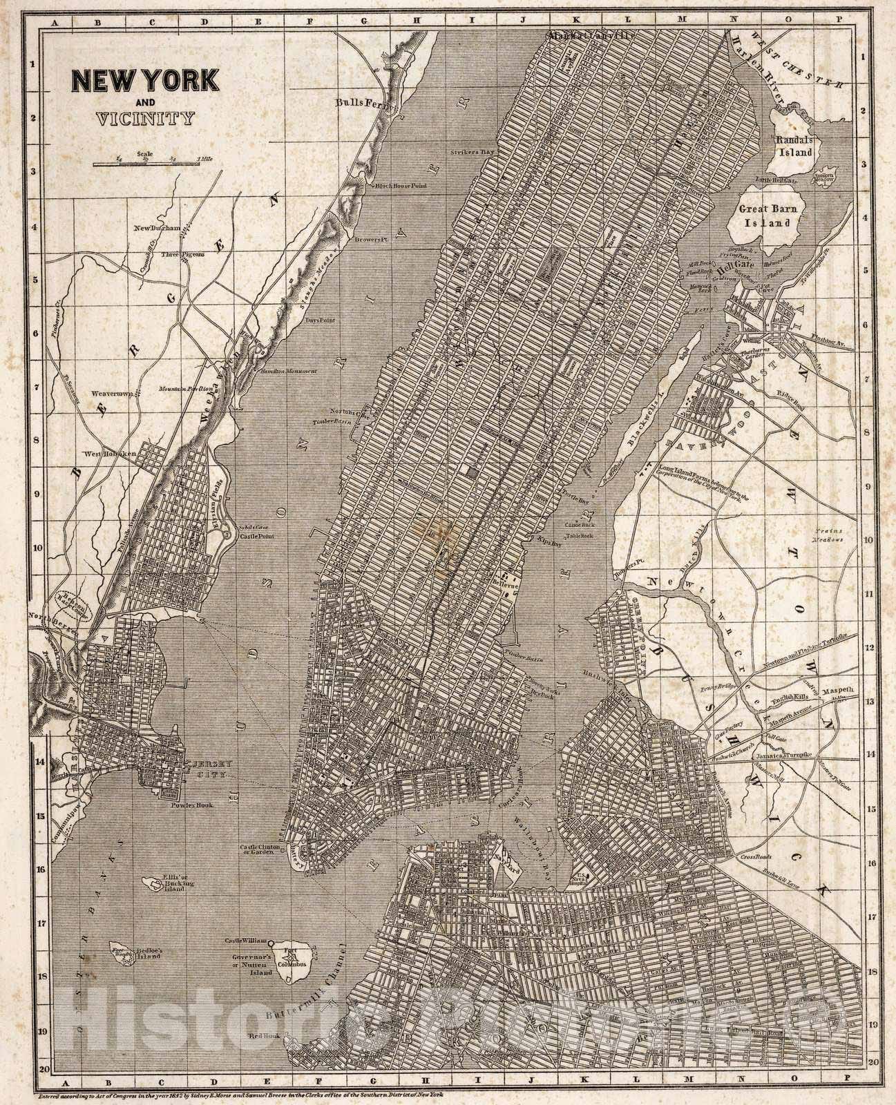Historic Map : National Atlas - 1842 New York and vicinity - Vintage Wall Art