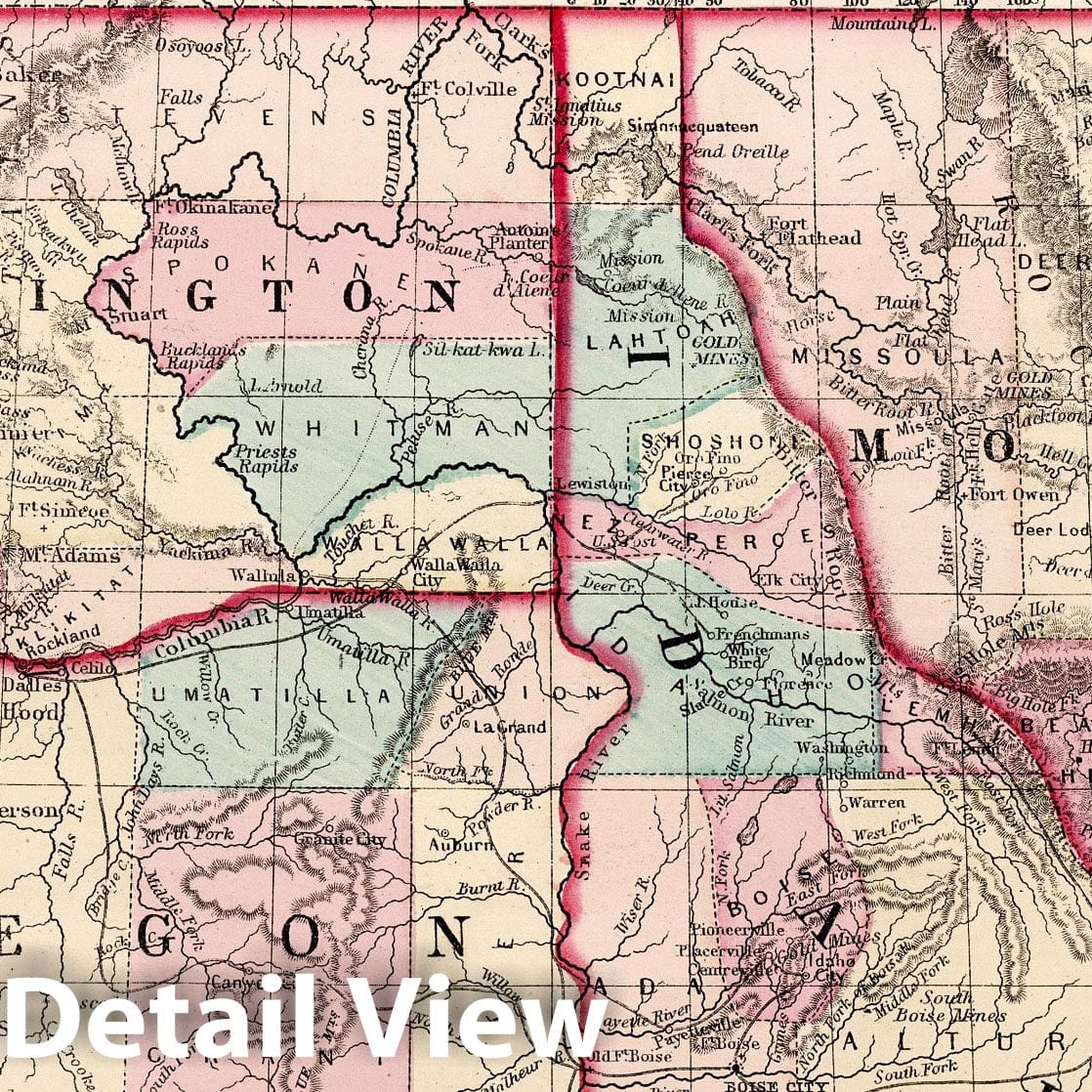 Oregon, Washington, Idaho, and Montana - Railroad Map, 1877