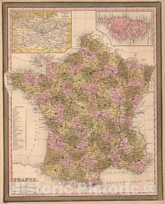 Historic Map : 1850 France. - Vintage Wall Art