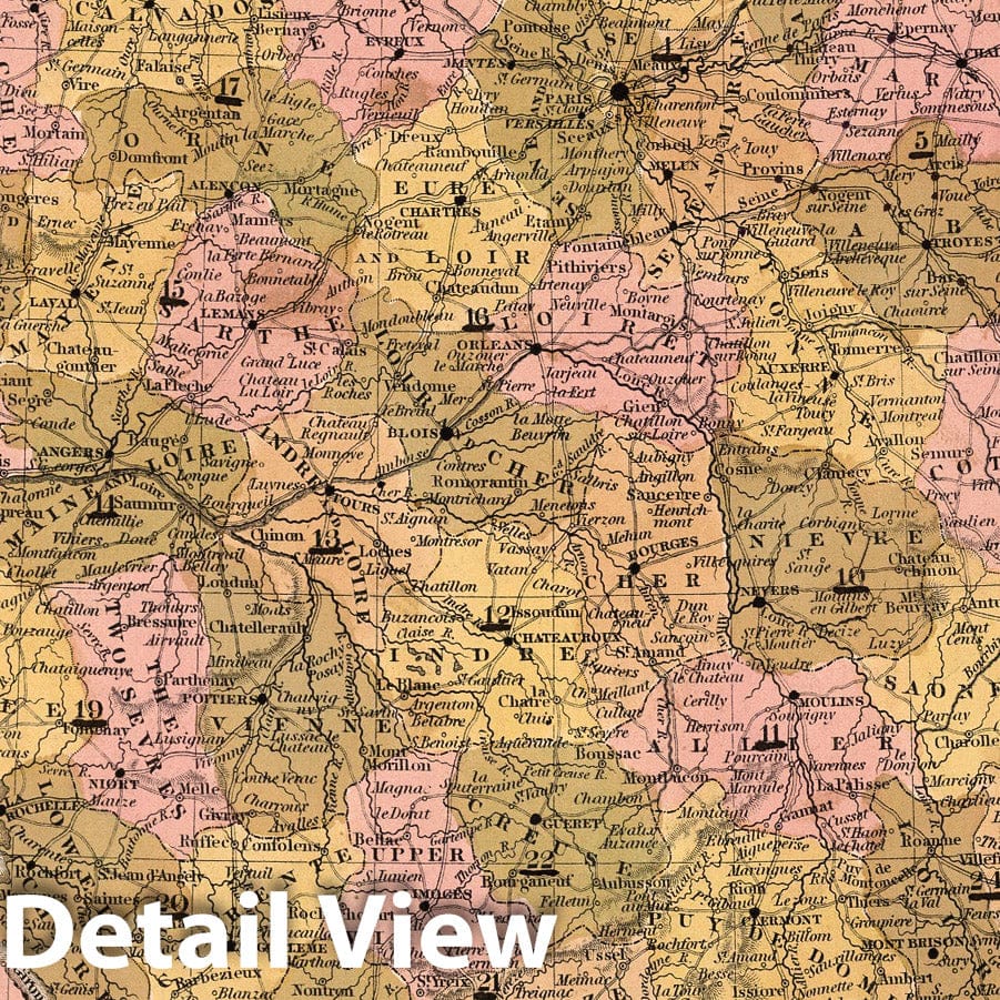 Historic Map : 1850 France. - Vintage Wall Art