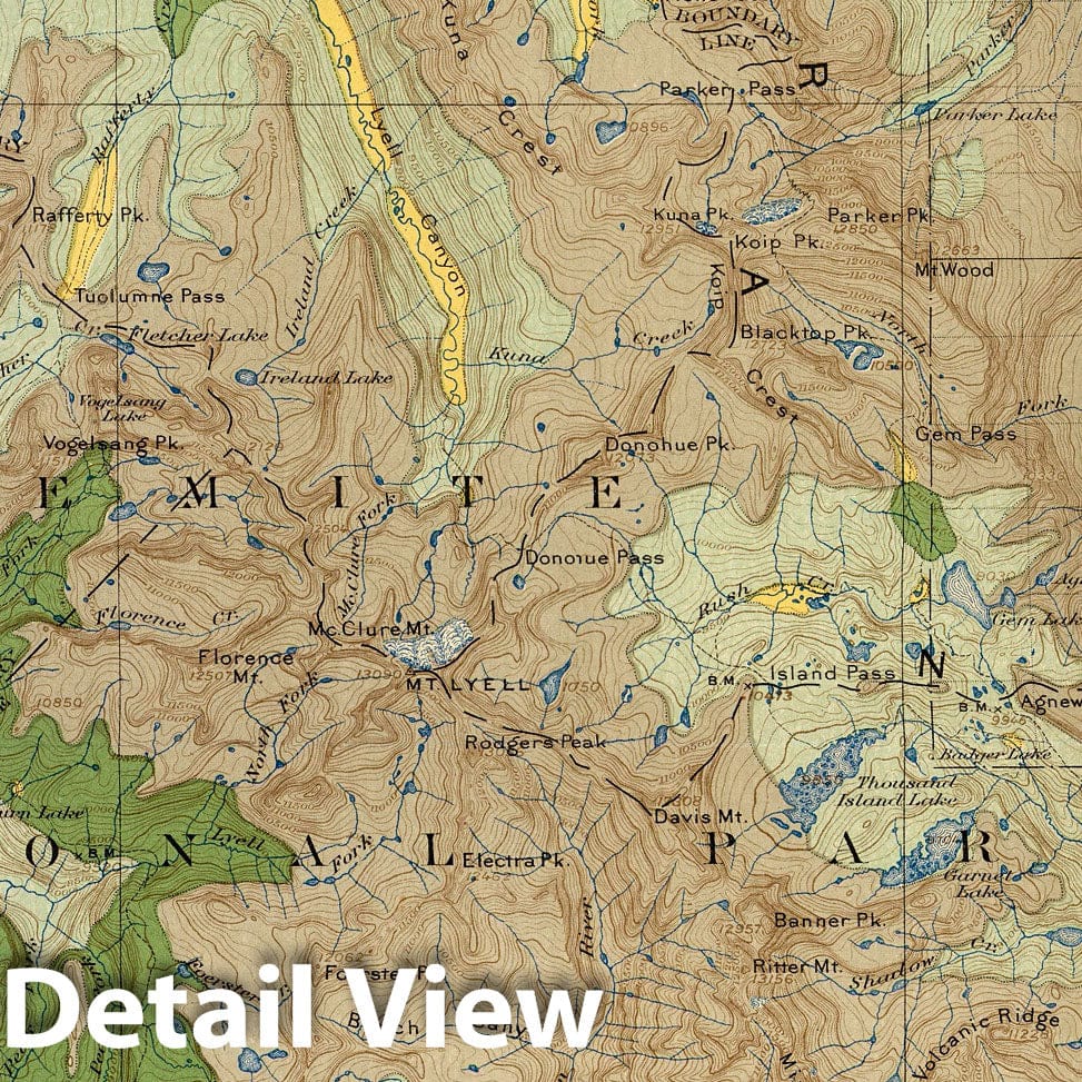 Historic Map : Geologic Atlas - 1900 Plate CXVII. Mt. Lyell Quadrangle, California. Land Classification and Density of Standing Timber. - Vintage Wall Art