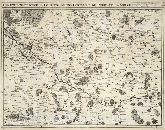 Historic Map : France, 1710 20. Les environs d'Abbeville, Dourlens, Amiens, Corbie, et du Cours de la Somme. 1710. , Vintage Wall Art