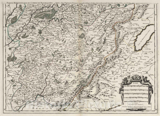 Historic Map : Franche Comte , France 1695 La Franche Comte (southern sheet). , Vintage Wall Art