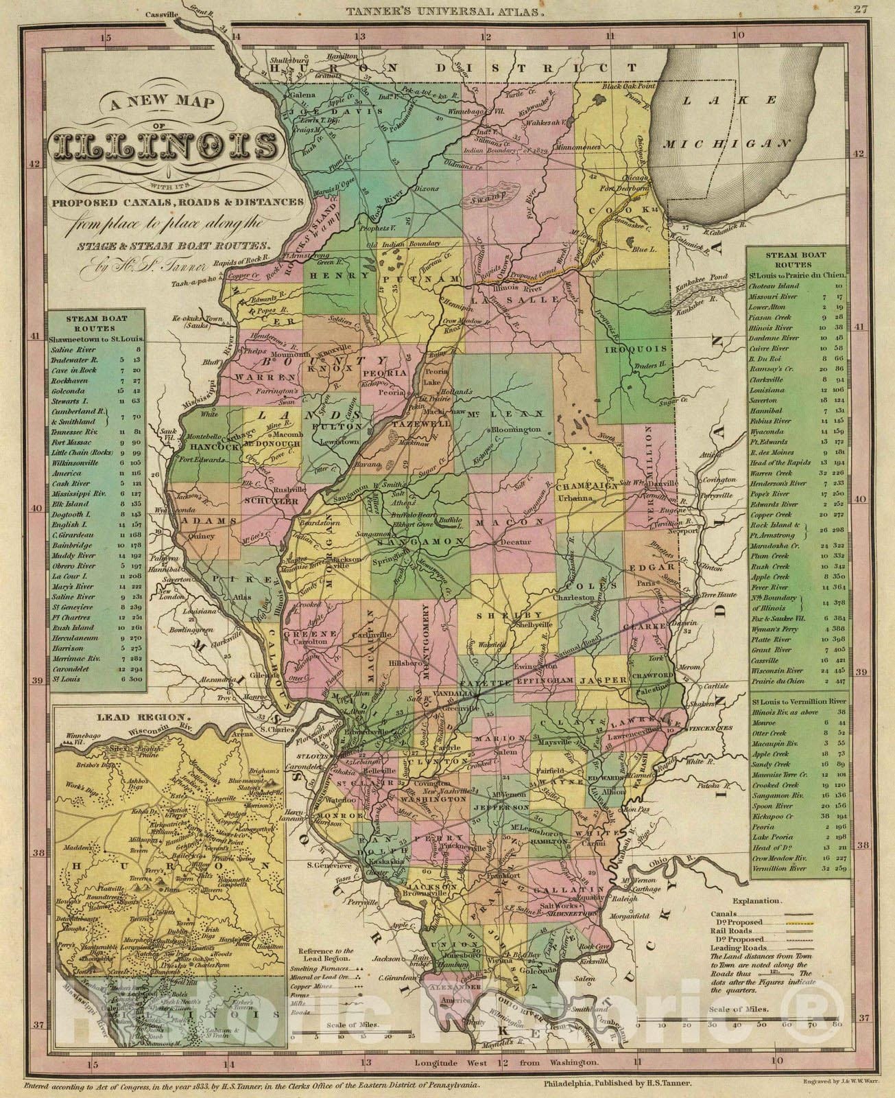 Historic Map : 1836 New Map Of Illinois. - Vintage Wall Art
