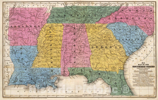 Historic Map : School Atlas - 1839 Map of the Southern States. - Vintage Wall Art
