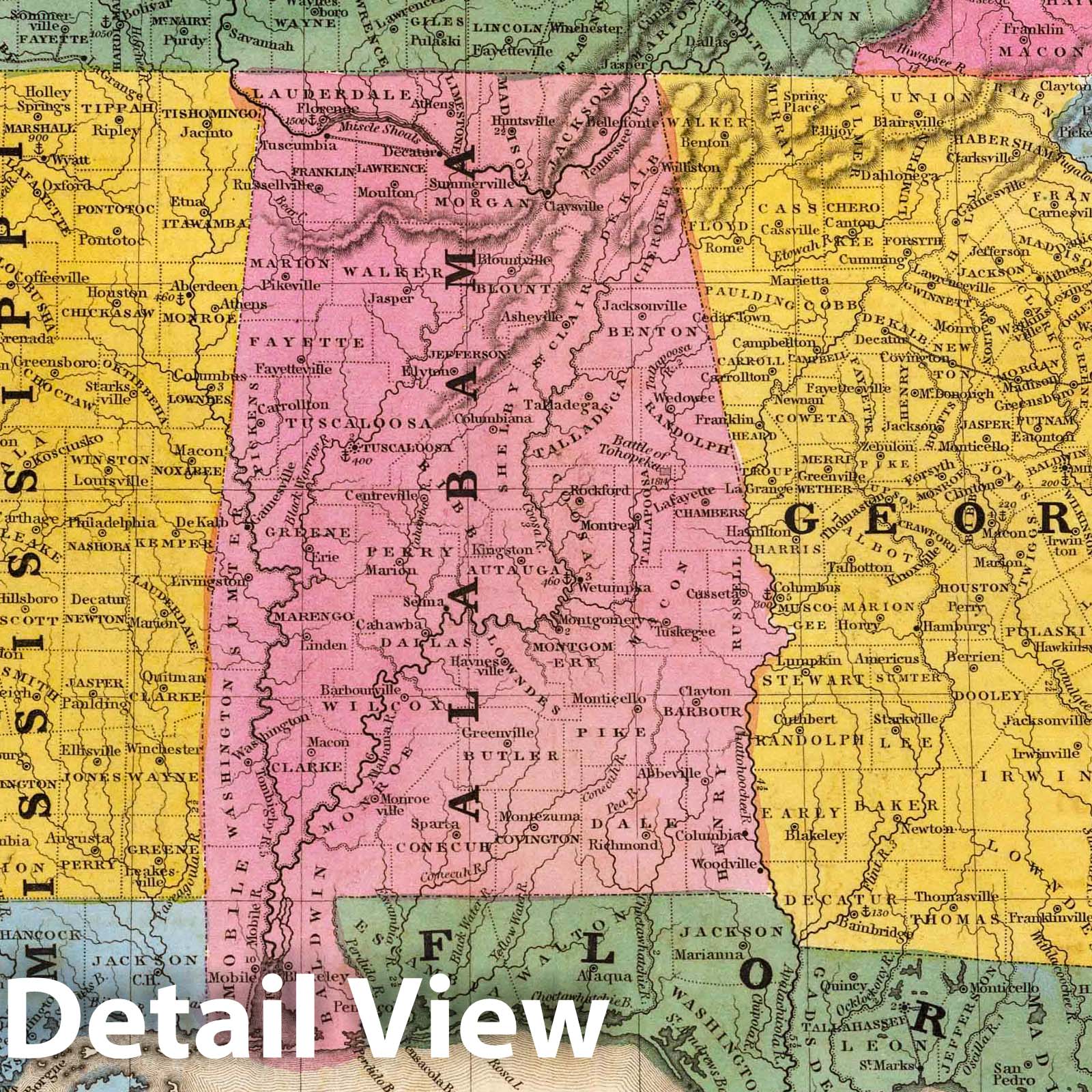 Southern States - Railroad Map, 1839 - Mitchell's School Atlas
