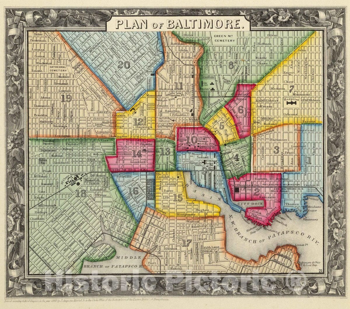 Historic Map - 1860 Plan Of Baltimore. - Vintage Wall Art