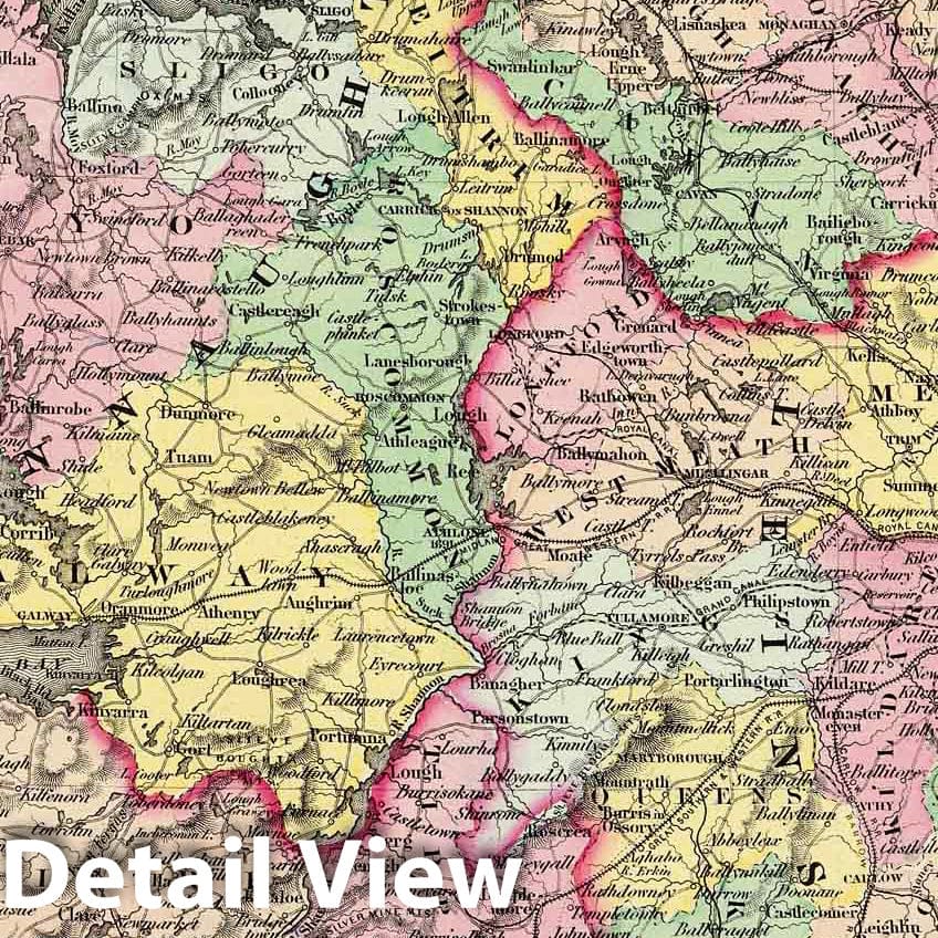 Ireland - Physical Map, 1856 - Colton's Atlas Reproduction