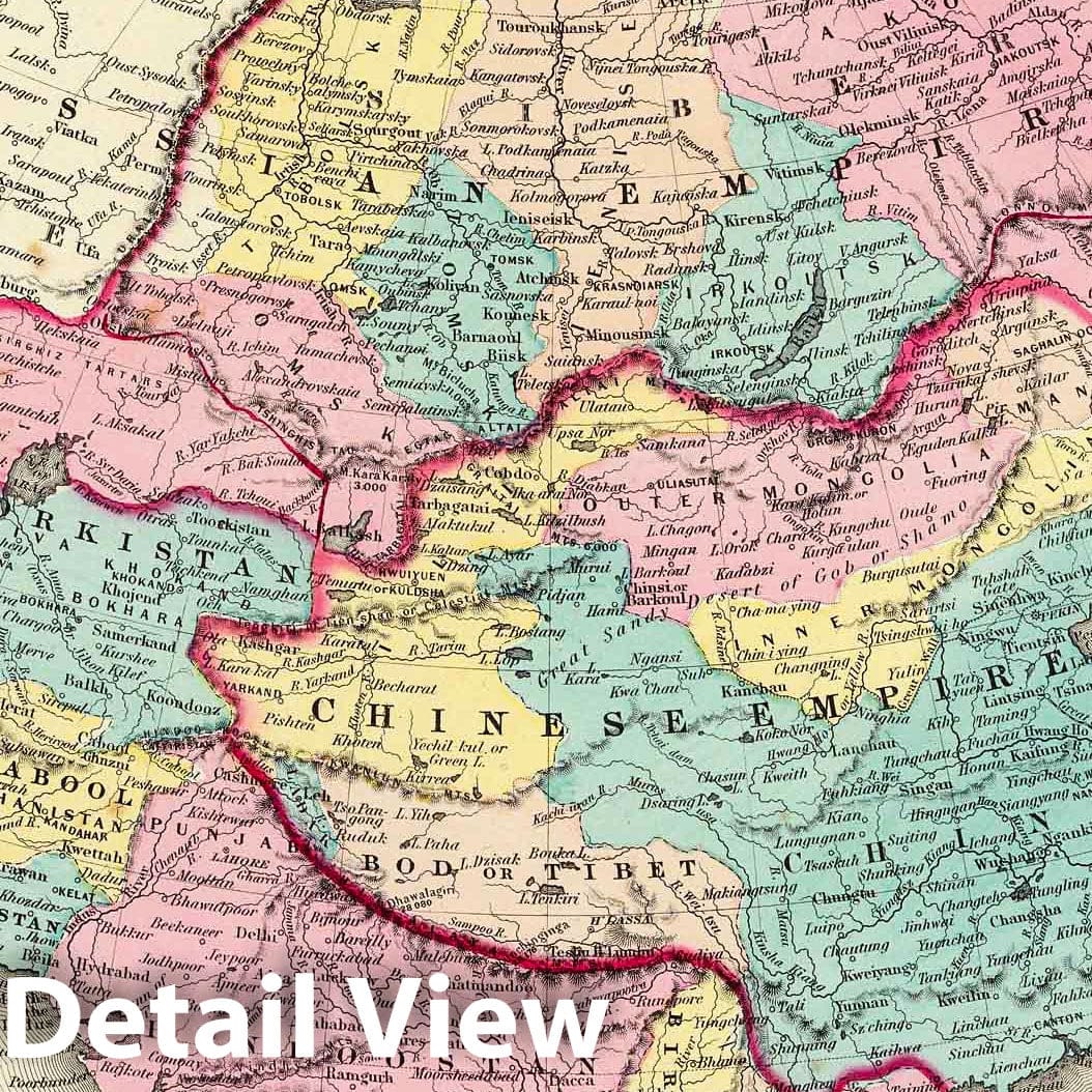 Asia - Physical Map, 1856 - Colton's Atlas of the World