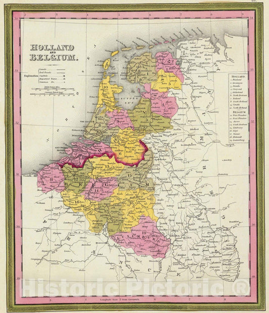 Historic Map : 1846 Holland And Belgium. - Vintage Wall Art