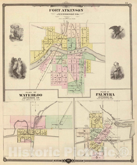 Fort Atkinson, Waterloo & Palmyra, Jefferson County Wisconsin - 1878 Historical Map