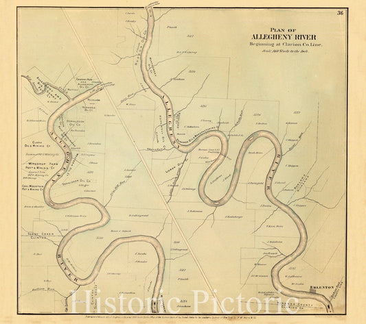 Allegheny River, Venango County, Pennsylvania 1865 Historical Map Print