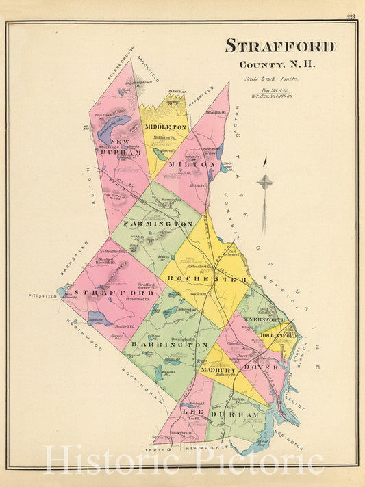 Strafford County New Hampshire - Railroad Map, 1892
