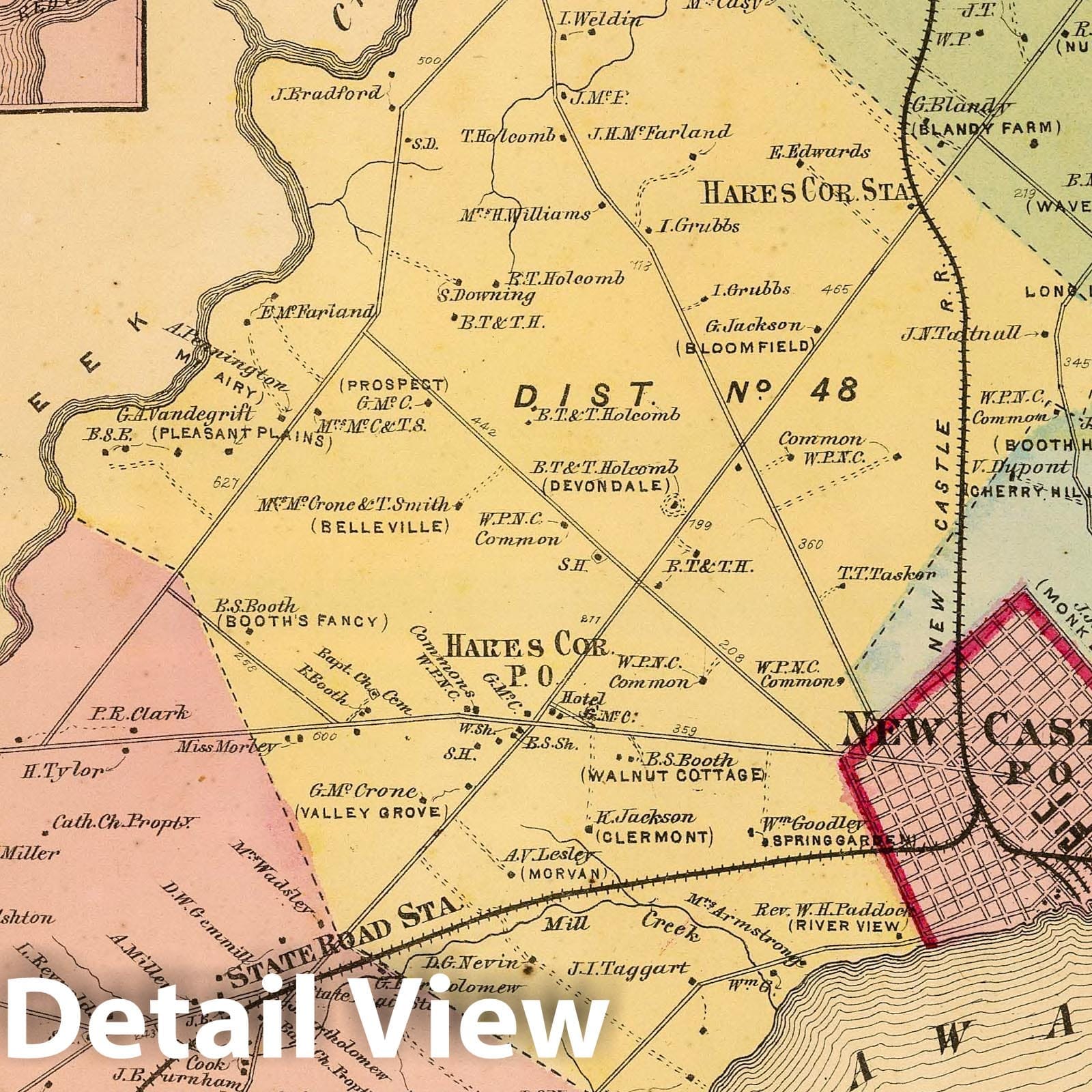 New Castle, Stanton, and Red Lion, Delaware - 1868 Railroad Map Print
