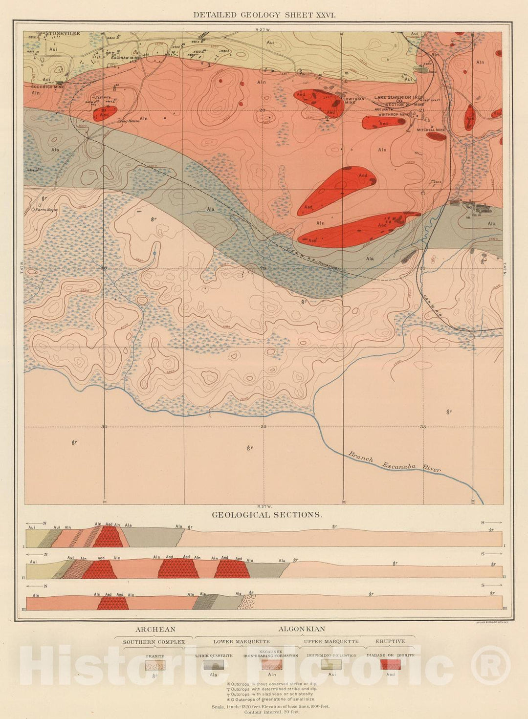 Historic Wall Map : Geologic Atlas - 1896 Detailed Geology Sheet XXVI. - Vintage Wall Art