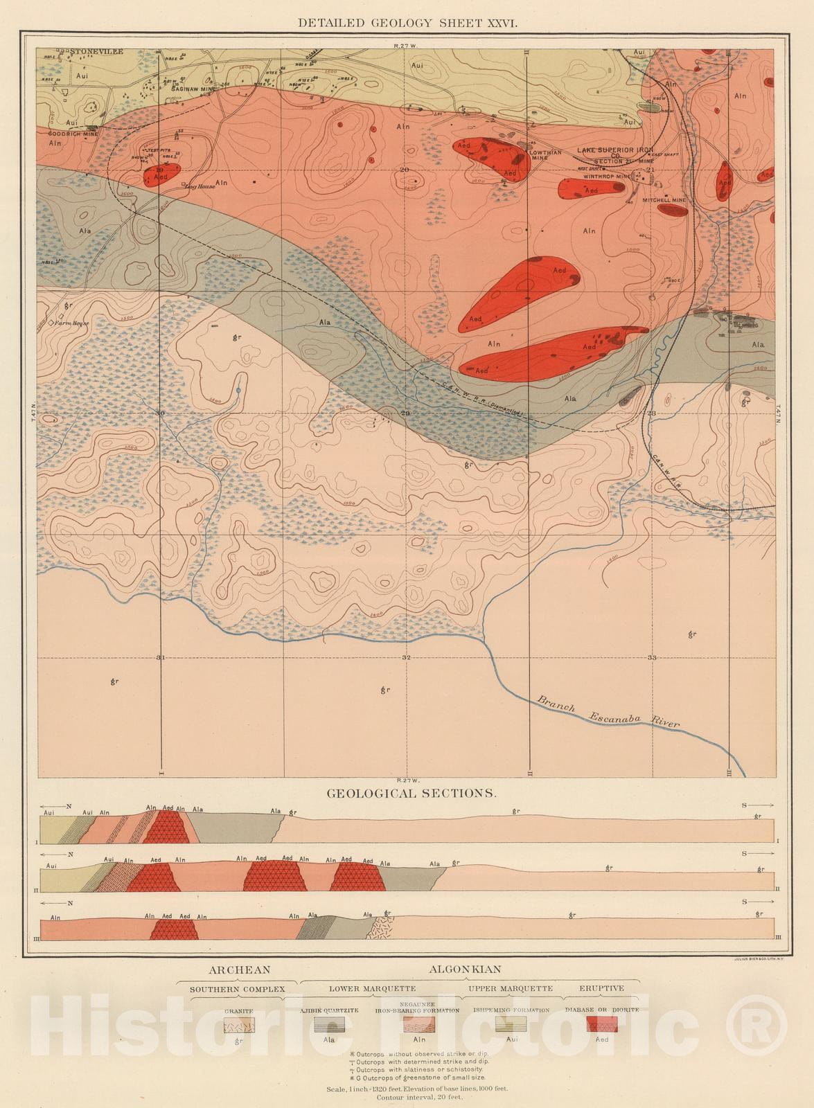 Historic Wall Map : Geologic Atlas - 1896 Detailed Geology Sheet XXVI. - Vintage Wall Art