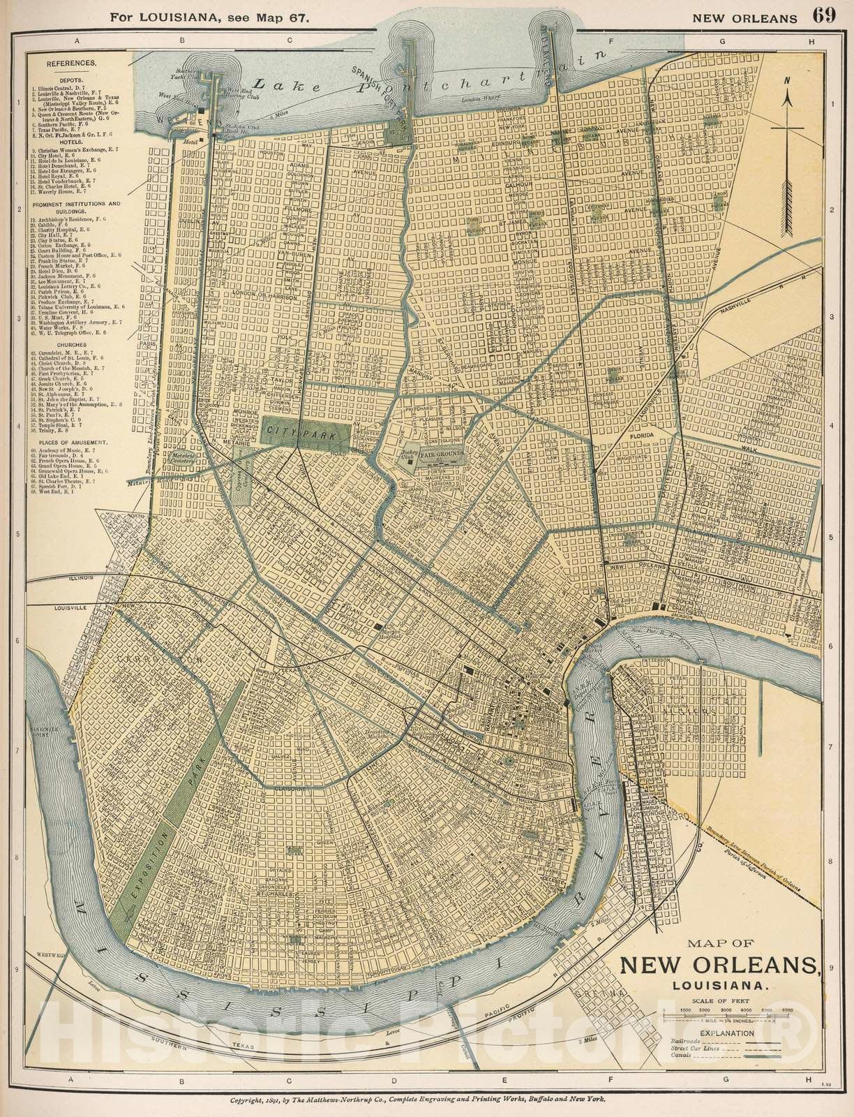 New Orleans - Railroad Map, 1891 - Historical Map Print