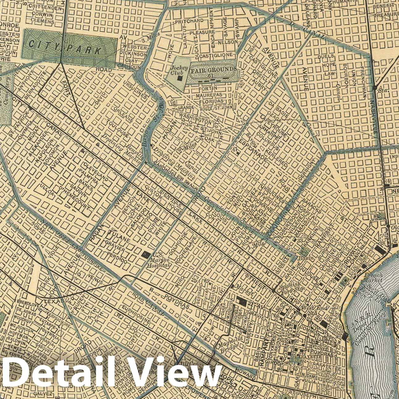 New Orleans - Railroad Map, 1891 - Historical Map Print