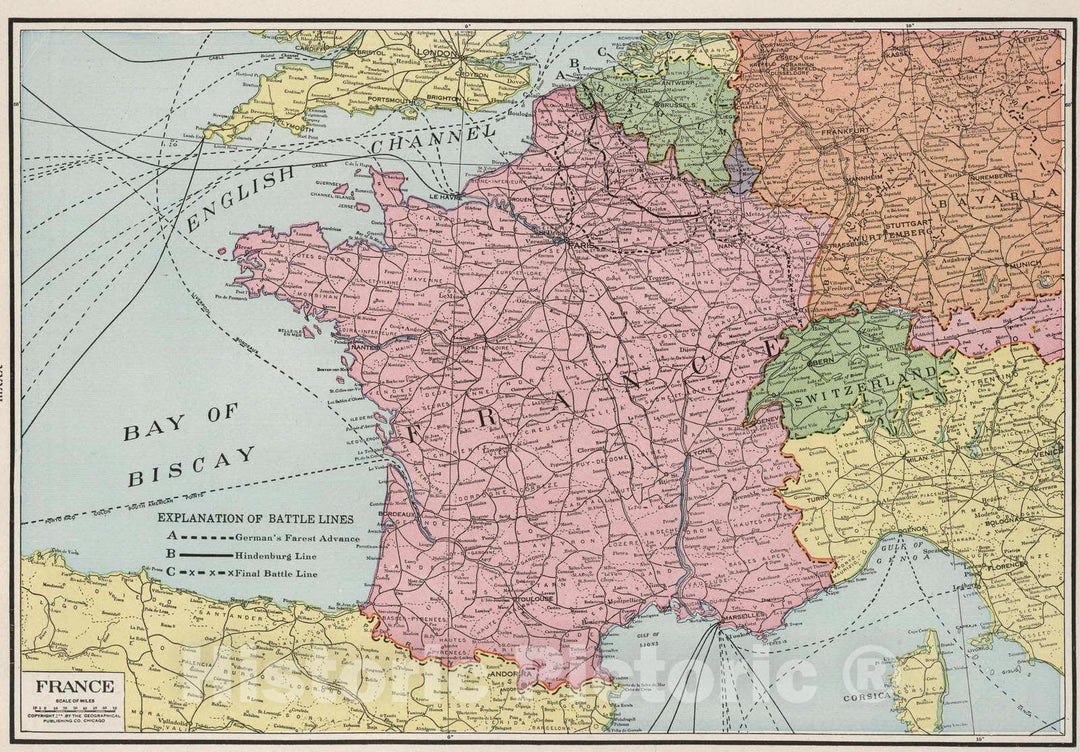 Historic Map : 1925 France. - Vintage Wall Art