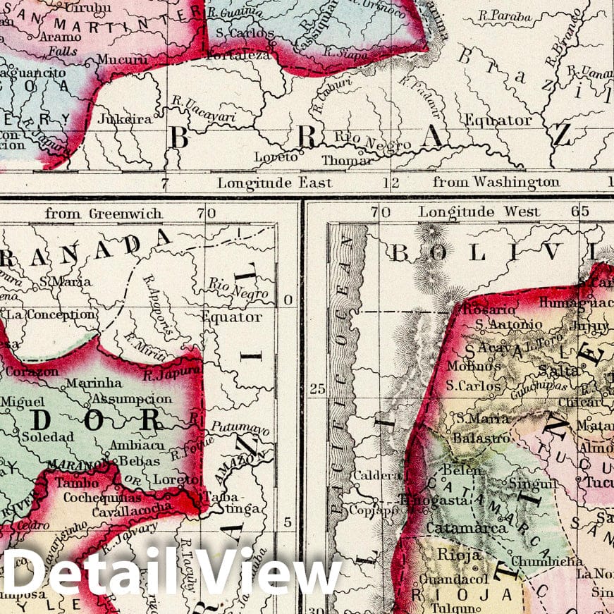 New Granada and Venezuela - River Map, 1874 - Historical Map Print
