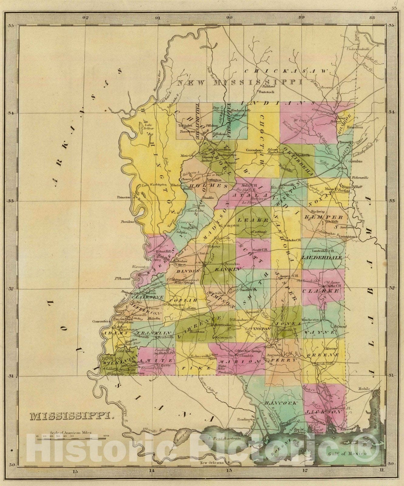 Historic Map : 1840 Mississippi. - Vintage Wall Art