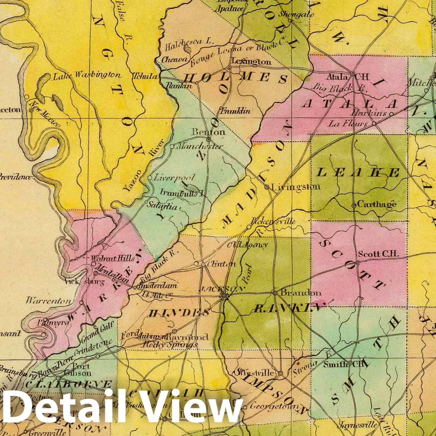 Mississippi - Railroad Map, 1840 - Jeremiah Greenleaf Atlas Reproduction