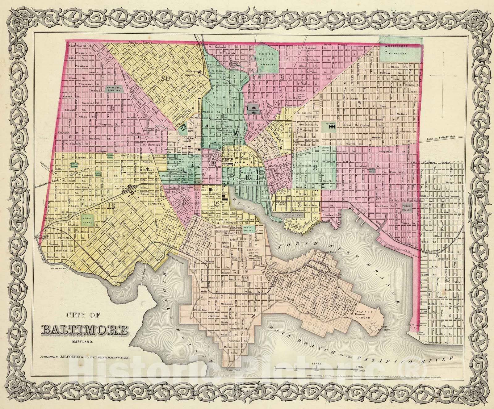 Historic Map : 1856 City Of Baltimore Maryland. - Vintage Wall Art