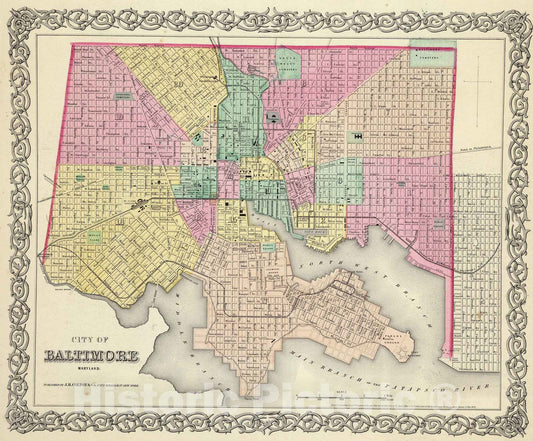Historic Map : 1856 City Of Baltimore Maryland. - Vintage Wall Art